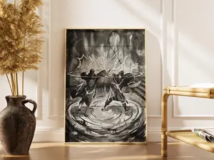 Naruto Poster  Itachi & Sasuke Wall Art, Anime Black White, Dynamic Fight Scene (Unframed - Print Only)