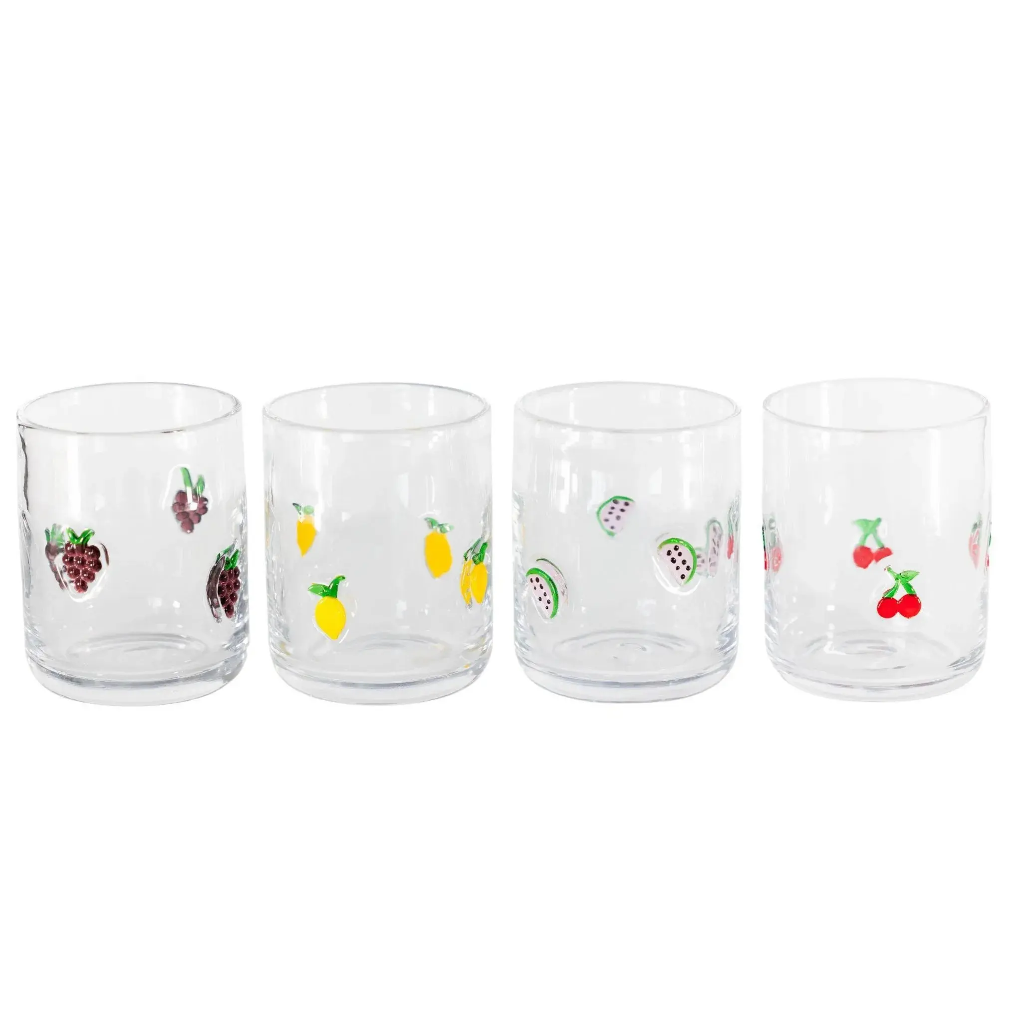 Drinking Glasses Set of 4 - 17 Oz Fruit Icon Tumblers