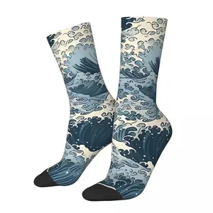 Japan Retro Ocean Waves Socks (36-44Eu) - Durable Socks with Comfortable Fit and Classic Design - Unisex