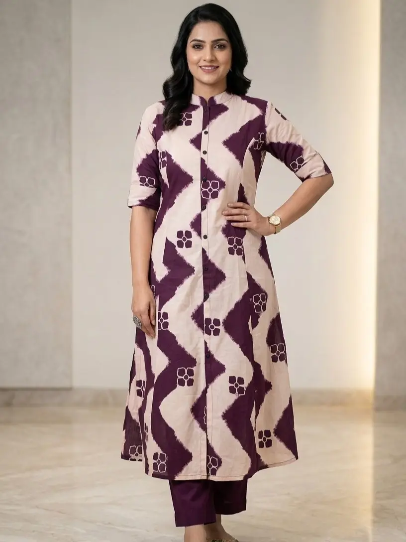 Women's Traditional Jaipuri Famous Abstract Print Cotton Co-Set - Pants Included, Suitable for Office Wear, Everyday