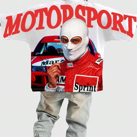 Men's Race Car & Hand Print Round Neck Tee, Regular Fit Casual Short Sleeve T-shirt for Summer, Casual Graphic Design, Men's Top for Daily Wear, Casual Streetwear Top, Casual Trendy Tee, Casual Summer Clothing