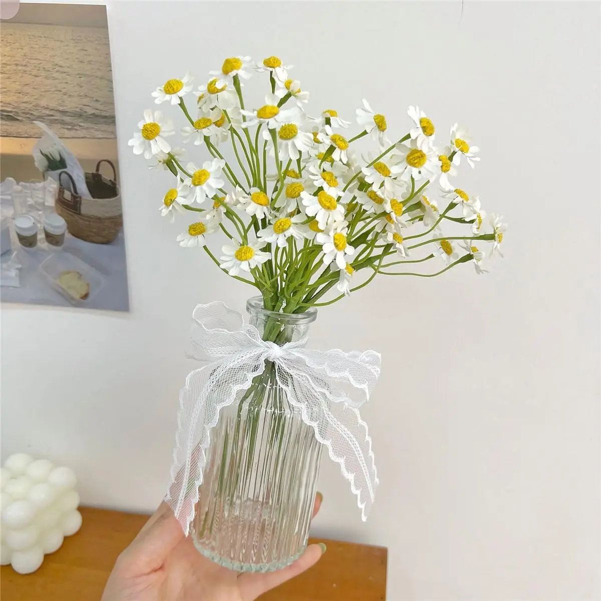 White Daisy Flowers Artificial,2 Bouquet/12Pcs 10 Inch Fake Daisies,Spring Wild Flower for Party Decor (Vase Not Inclouded)