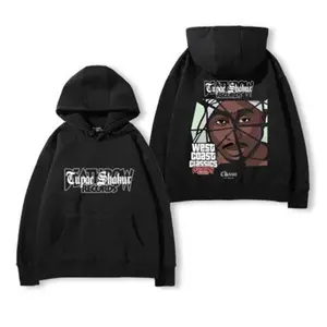 [2Pac] 2Pac v3 Hip Hop Hooded Sweater Korean Version of Men and Women Autumn and Winter Hip Hop Vintage Trend Print Street Clothes, 90s Hip Hop Tee