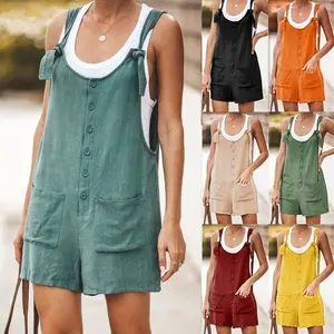 25 Summer European And American Women'S Solid Color Patch Pocket Sash Cotton Linen Bib Overalls On Wish, Amazon And EBay Platforms
