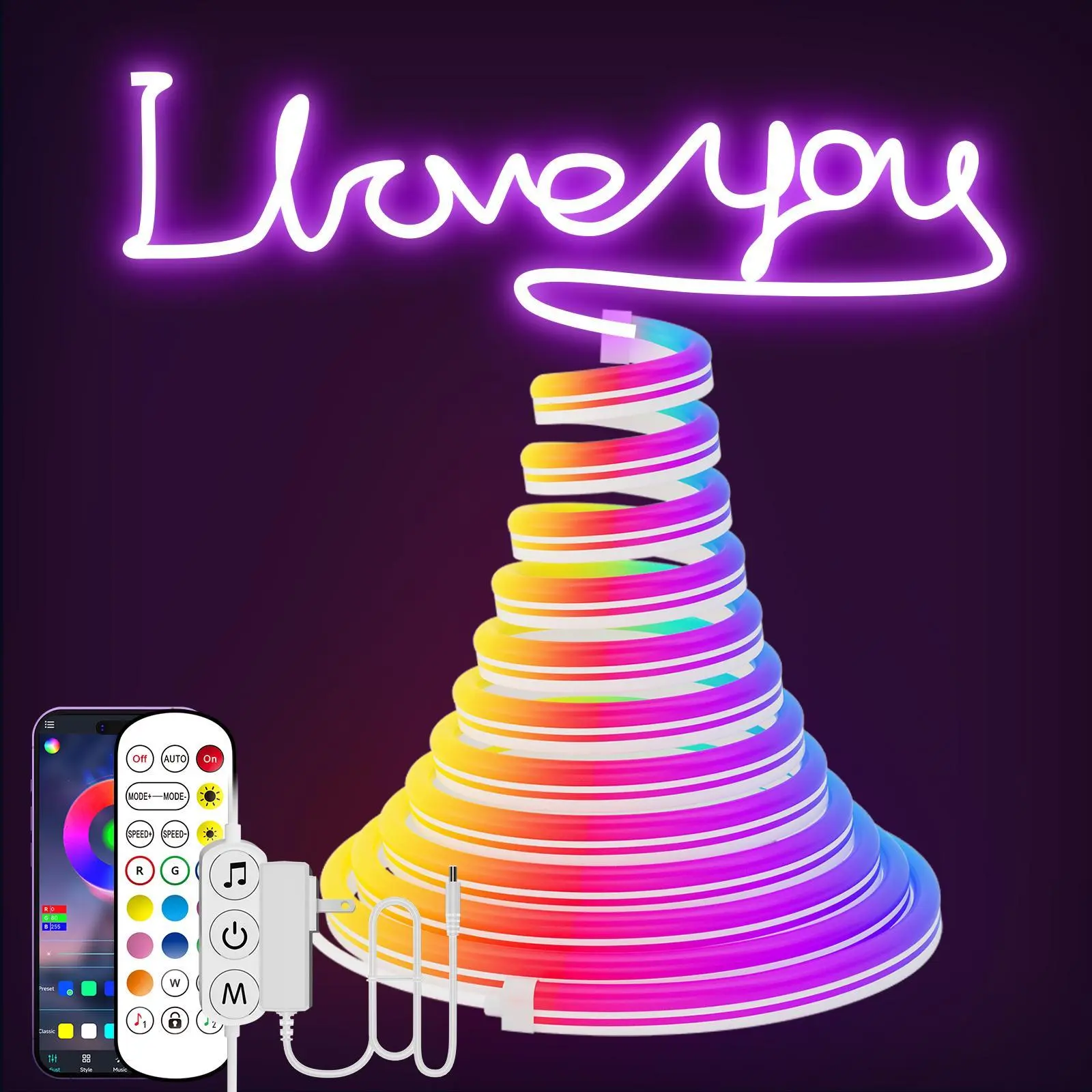 RGBIC LED Neon Rope Lights - USB-Powered Silicone Flexible Strip with APP & Remote Control, IP67 Waterproof RGB Colors, LED Lights for Bedroom, Game Room, Wall Decor