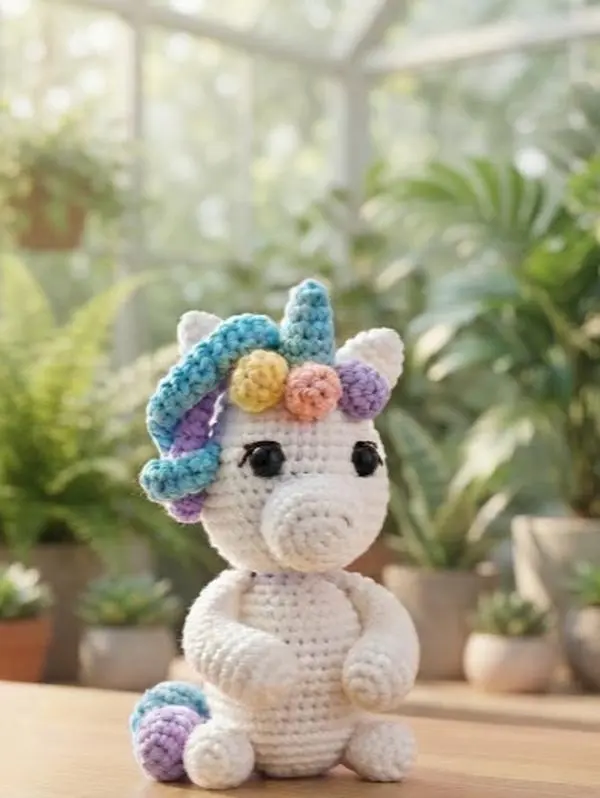 Handmade Crochet Unicorn Plush Toy, Cute Pastel Amigurumi Unicorn Stuffed Animal, Kawaii Nursery Room Decor Gift for Kids & Toddlers
