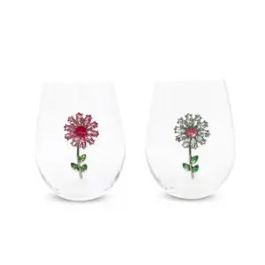 Jeweled Flower Stemless Wine Glasses