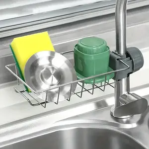 Kitchen Sink Organizer Rack, Space-Saving Adjustable Faucet Holder, Ideal for Sponge, Soap, Towel, Utensils, Home Kitchen Storage Solution