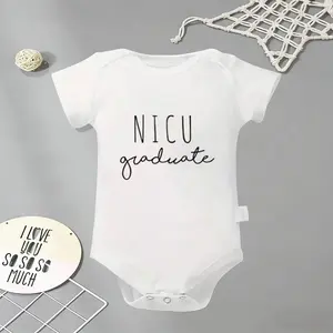 Celebrating Our NICU Graduation Baby Bodysuit, Funny Infant Newborn Clothes 100% Cotton Jumpsuits Baby Boys Girls Casual Rompers Baby Gift Baby Short Sleeves Onesie Clothes Letter Pattern Baby Outfit for Outdoor Indoor
