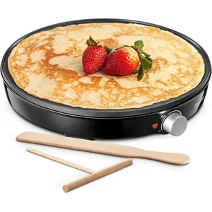 Crepe Maker Machine,  Compact Pancake Griddle Precise Temperature Control, Nonstick 12" Electric Griddle, Batter Spreader for Eggs, Pancakes, Omelets and Quesadillas (Black)