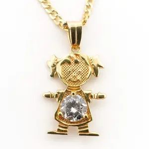 Oroconda Jewelry 14k Gold Solid Child Figurine Pendant with Zirconia for Mothers Day Gift - Tierno Elegante Sentimental Jewelry