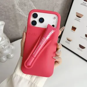 Silicone Lip Balm Holder Phone Case for iPhone 17 16 15 14 13 12 Pro Max Aesthetic Makeup Soft Cover Case