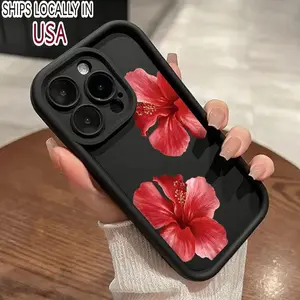 Hibiscus blossoms pattern TPU phone case for iPhone 16 15 14 Pro Max 13 12 11 XR XS Plus shockproof non slip military-grade protection silicone cover cellphone protective smartphone casing