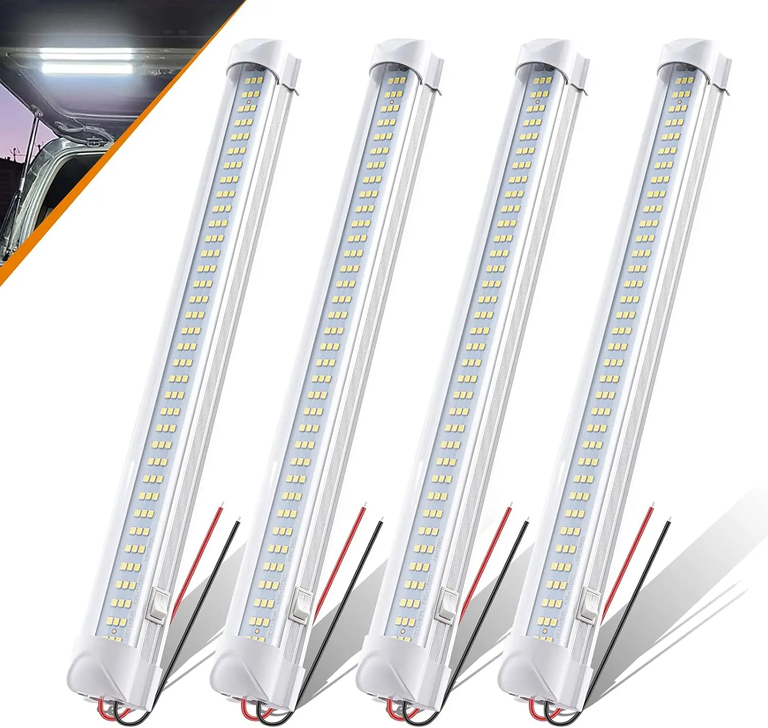 Led Light Strip 12V/24V 13" Led Light Bar LED Interior Light with ON/Off Switch 108 LEDs Strip Light for Van Lorry RV Motorhome Truck Trailer Cabinet Camping, 4 Pack