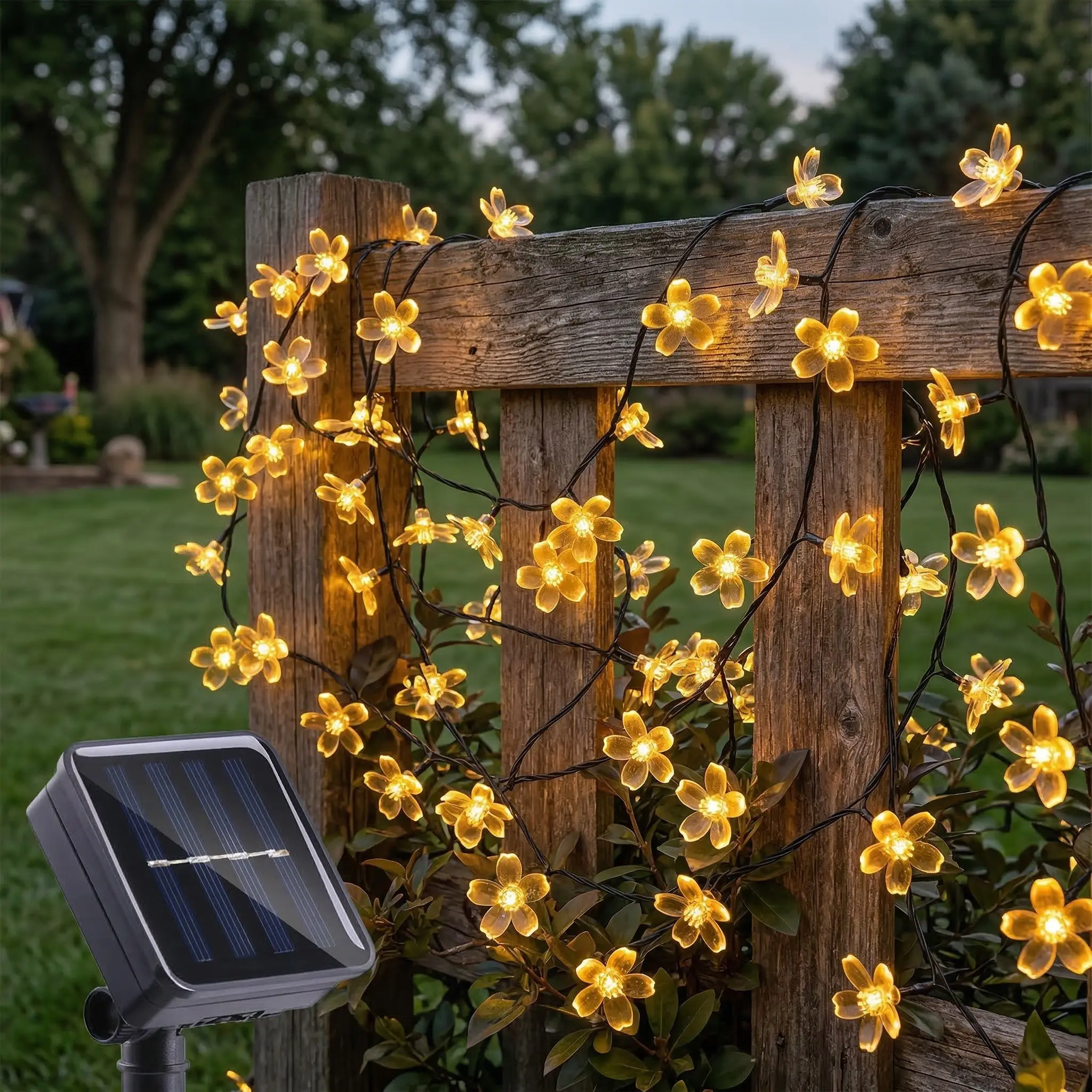 Solar Garden Cherry Blossom Lights, Multi-Color Warm Light, 20 LED, 8 Lighting Modes, Solar Illuminated Decorative Garden Lights, Solar Patio Lights, Solar Lighted Outdoor Fairy String Lights for Yard, Garden, Trees, Lawn