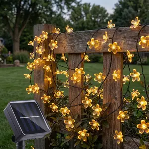 Solar Garden Cherry Blossom Lights, Multi-Color Warm Light, 20 LED, 8 Lighting Modes, Decorative Garden Lights, Outdoor Fairy String Lights for Yard, Garden, Trees, Lawn