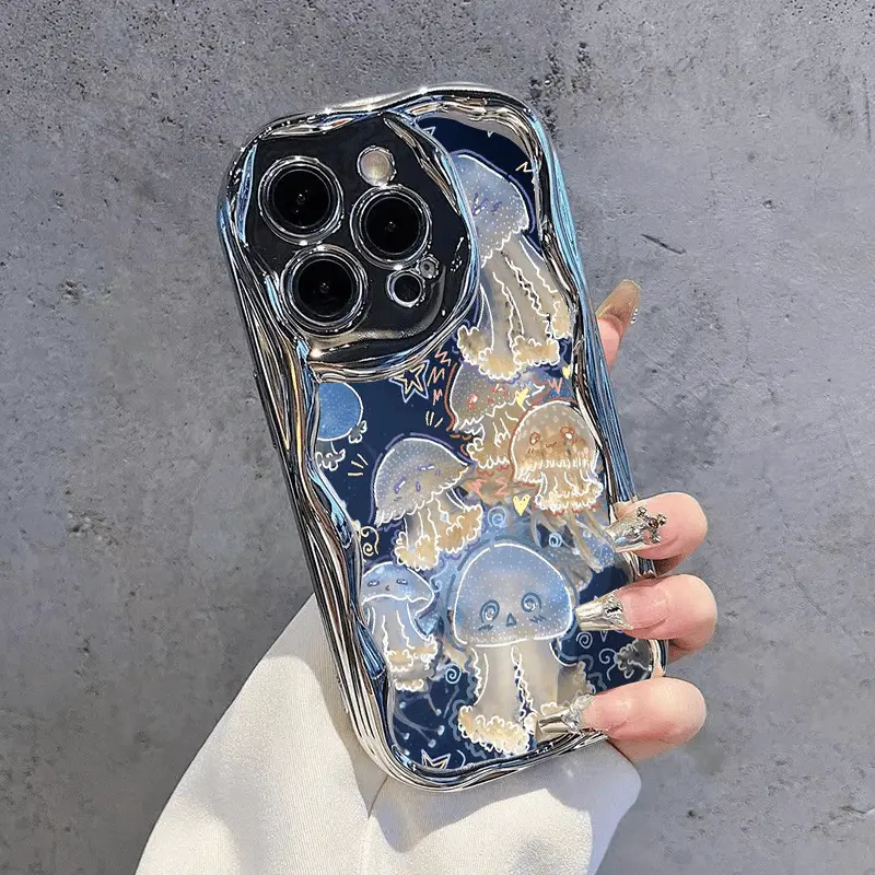 Starry Night Cute Jellyfish Pattern 2D Effect Irregular Electroplated TPU Cellphone Casing - Handheld Devices Protector Cover for iPhone 11,12,13,14,15,16,17,X,XS,XS MAX, Holiday Gift Accessory for Loved Ones, Back to School Item