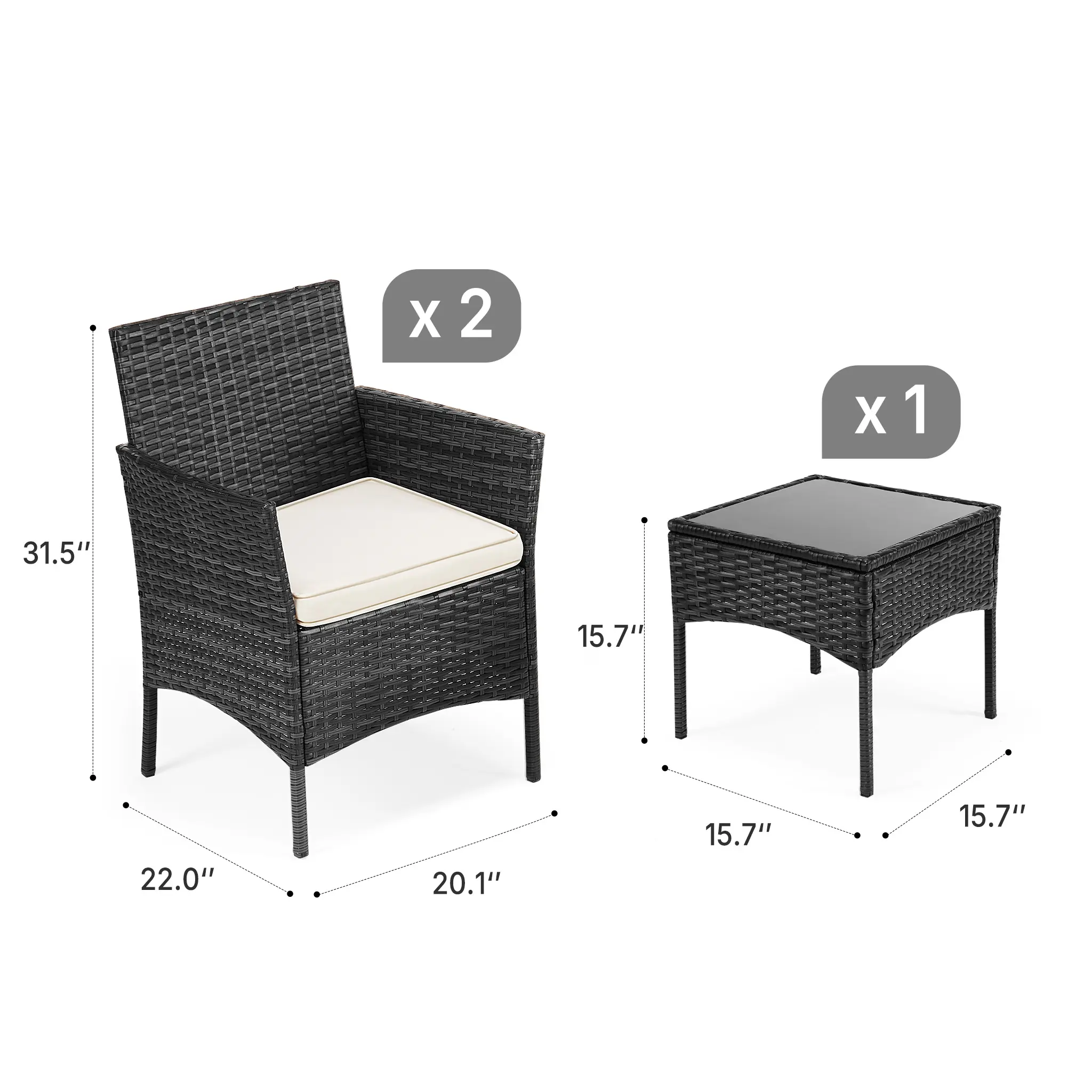 Black - 3 Piece - Without Removable Glass Top