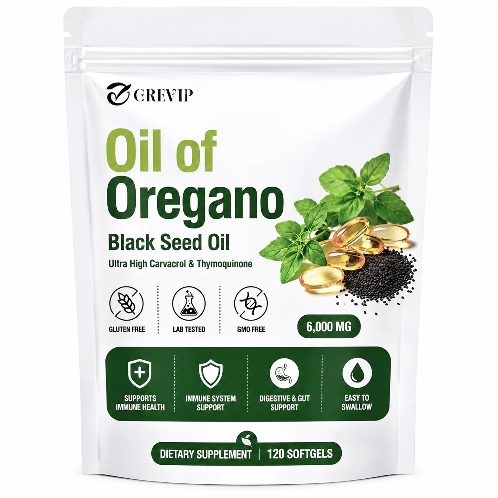 2-in-1 Oil of Oregano & Black Seed Oil Softgels - Ultra High Carvacrol & Thymoquinone, Immune & Digestive Health Support, Pure Ingredients, Easy to Swallow, Non-GMO, Gluten-Free, 120 Capsules