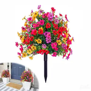 Artificial Flowers for Outdoor Indoor Garden Home Decoration, Plastic Faux Flowers, Faux Flower Daisy with Eucalyptus Leaves Fake Plants Greenery Boxwood Porch Patio