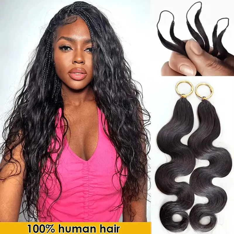 Body Wave Pre-Separated Miracle Knots Feather Crochet Human Hair For Boho Braids Lightweight Reusable Remy Hair Extensions Protective Style For Women Natural Black Color Seamless Feather Crochet Human Hair Extension