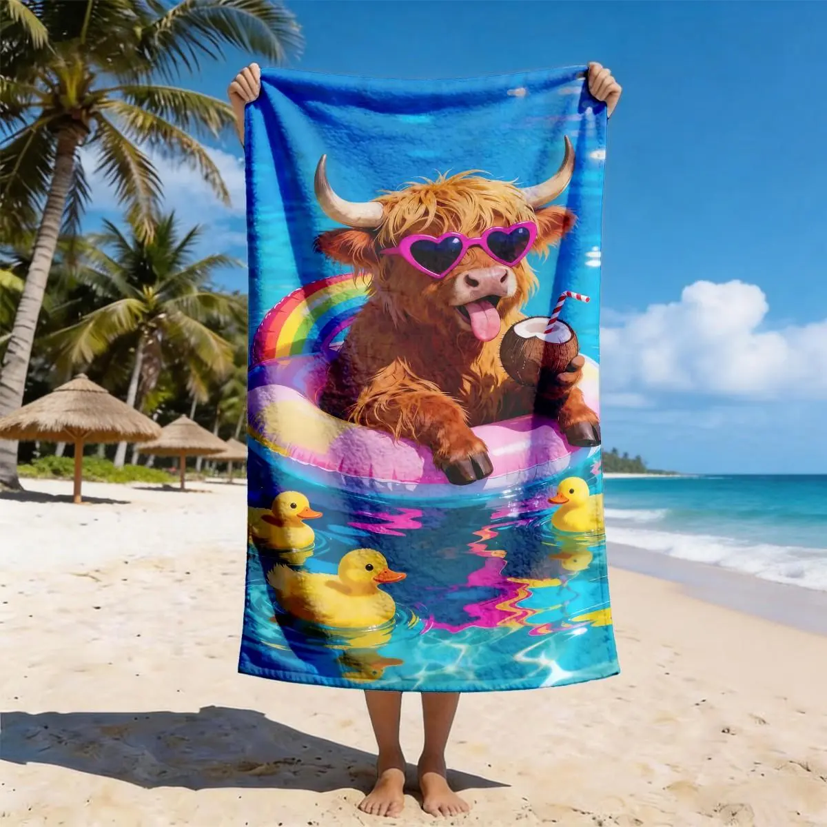 Highland Cow Pool Resort Beach Towel, Quick Drying Towel, Soft Absorbent Towel, Water Absorbent Towel, Quick-Dry Super Soft Polyester, Multi-Use Yoga Travel Swim Camping, Large Size, Best Gift