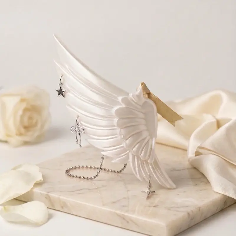 Angel Wing Lip Gloss Holder Bag Charm | Coquette Iridescent Pearl Lip Gloss Keychain | Aesthetic Handbag Accessory Gift for Her