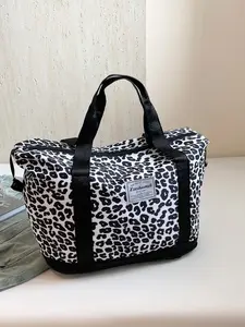 Leopard Print Foldable Travel Organizer Bag, Large Capacity Sports Yoga Fitness Travel Pack, Ideal for Gym, Weekend Trips, School Use, Travel Duffel Bag, Weekender Gym Bag