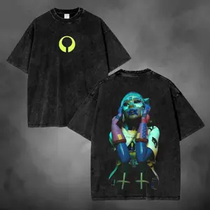 Marathon Game Graphic Tee ,Vintage Washed T-Shirt, Neon Glitch Sci-Fi Streetwear Tee, Futuristic Gamer Gift,