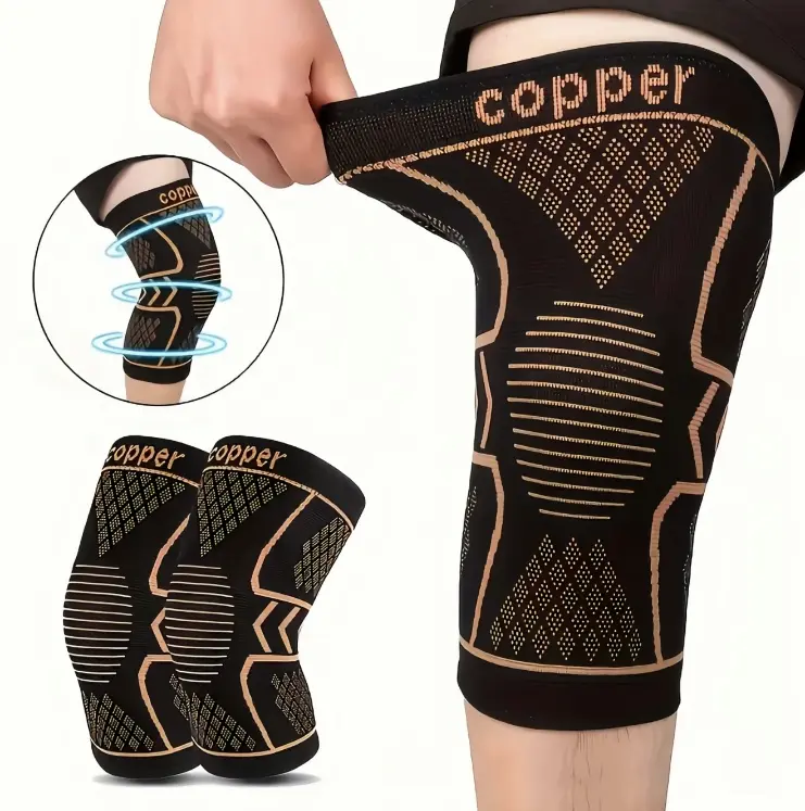 Copper Knee Brace for Women Men 2 Pack Knee Braces for Knee Pain Support Compression Sleeve for Meniscus Tear ACL Arthritis Pain Relief, Knee Bands, Compression Leg Knee, Knee Compression Wrap, Copper Fabric