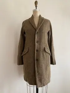 Pas de Calais Wool 4-Button Fitted Blazer — Light Brown Herringbone | Size Small