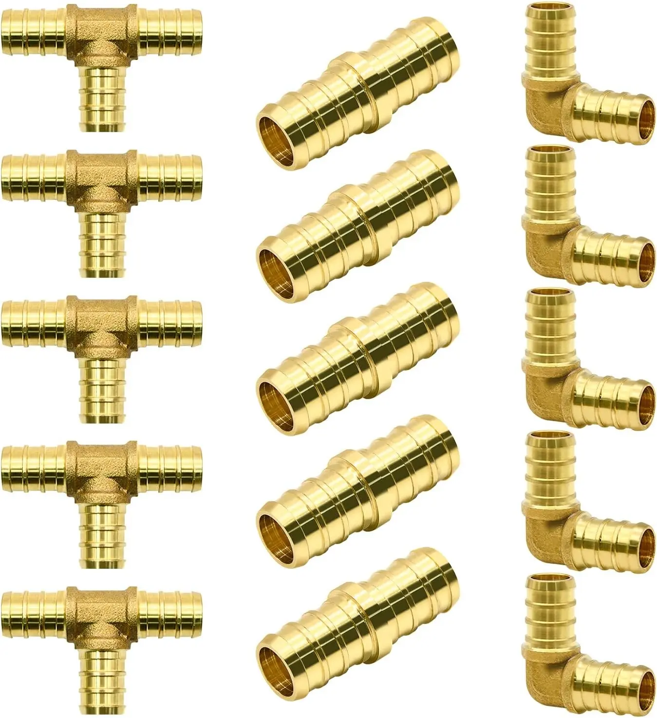 15pcs 1/2" PEX Fittings, Elbow TEE Straight Couplings Set, PEX Brass Crimp Fitting Combo with Tees, Elbows, Straights | for PEX Pipe
