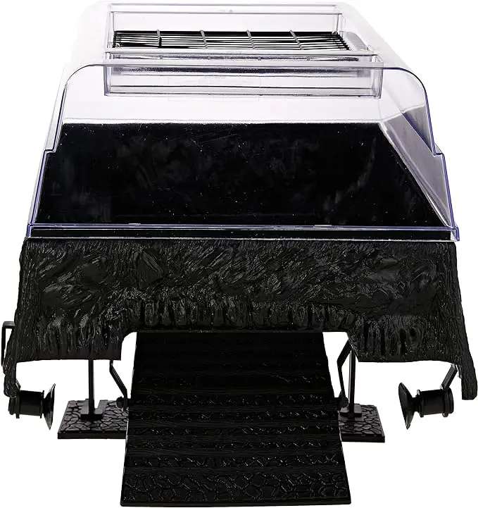 PENN-PLAX Reptology Turtle Topper – Above Tank Basking Platform That Safely Mounts to Standard Size Tanks Including 10g, 20L, 20H, 29g, up to 55 Gallons and 13” Wide – Black Color (REP600)