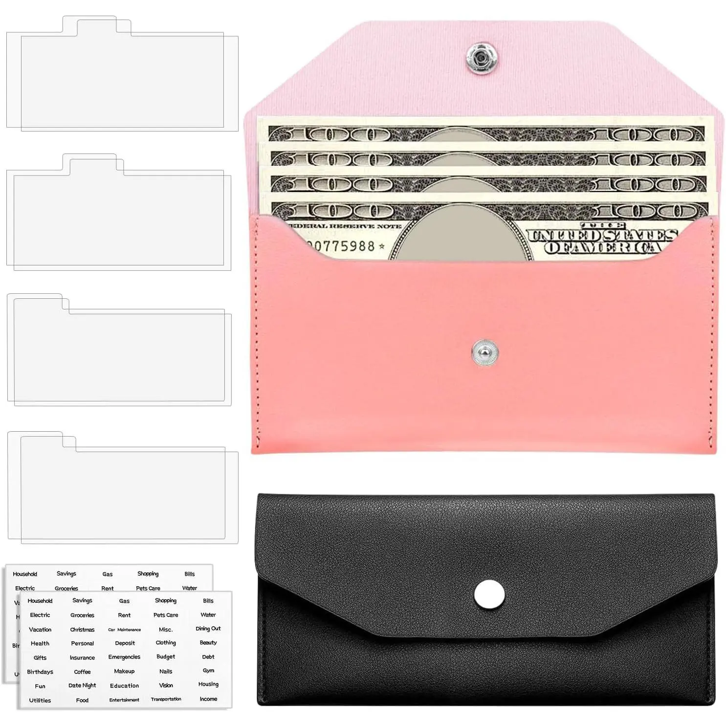 2 count  Wallet, Holder for Budgeting  Holder for ,Pu Leather  Wallet, Holder with  Envelope Labels, Wallets for Women, for  Check Billing