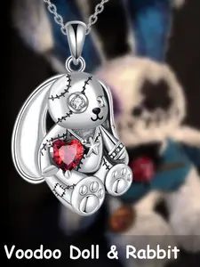 Mysterious Gothic Whimsical Cute Edgy Red Heart Faux Crystal Voodoo Bunny Alloy Pendant Necklace - Enchanted Dark Design for Daily Wear, Goth Parties, Halloween & Birthday - Perfect Gift for Gothic & Voodoo Lovers & Her
