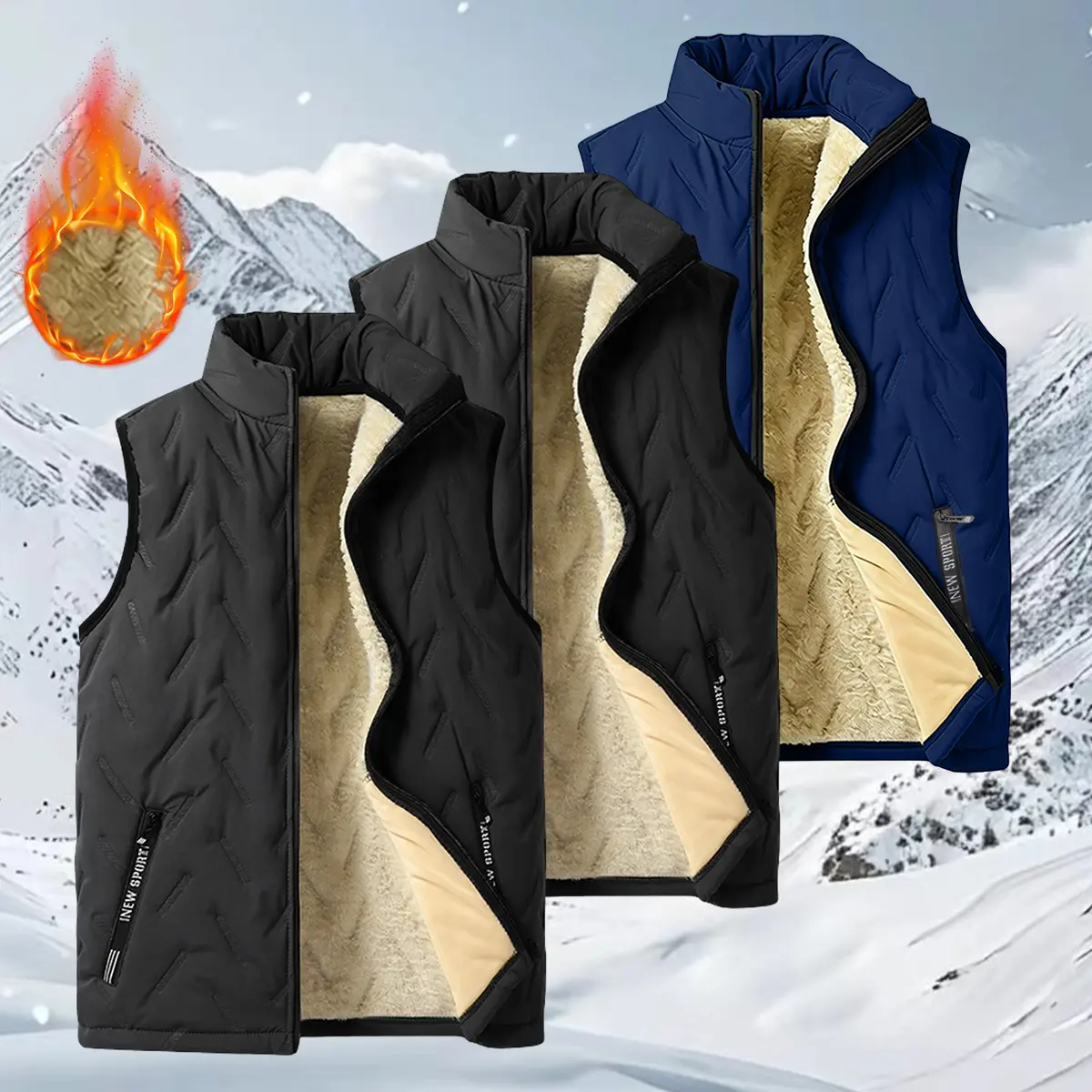 Men’s 3-Pack Multifunctional Menswear Tops Vest for Autumn-Winter - Durable Polyester Fiber Fabric, Relaxed Fit, Multiple Pockets, Suitable for Work, Camping