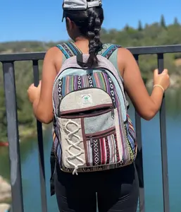 LARGE Himalayan Hemp Backpack with LAPTOP POCKET Hiking Boho Bag Hippie Backpack Christmas Gift Birthday Gift Cute Backpcks