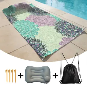 Beach Towel Pillow Set, Inflatable Pillow & Beach Pins, Drawstring Bag Included, Perfect for Summer Vacations, Comfortable & Durable