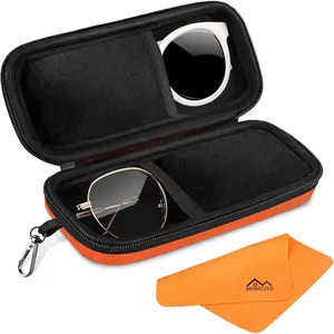 Hard Shell Double Glasses Case Dual Sunglasses Organizer with Zipper Shockproof Travel Eyewear Storage Case for Car