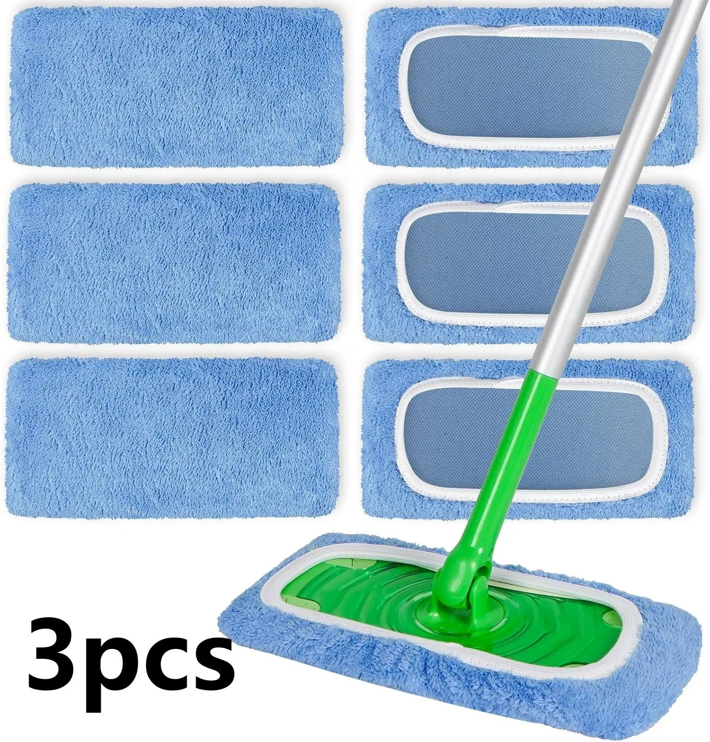 3PCS Microfiber Mop Pads Replacement – Reusable Washable Cleaning Pads for Floor Mop (Blue or Pink)