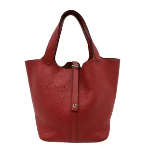 Pre-owned HERMÈS Taurillon Clemence Leather Top Handle Bags Hermes Picotin Lock 22 Hobo Bag Red