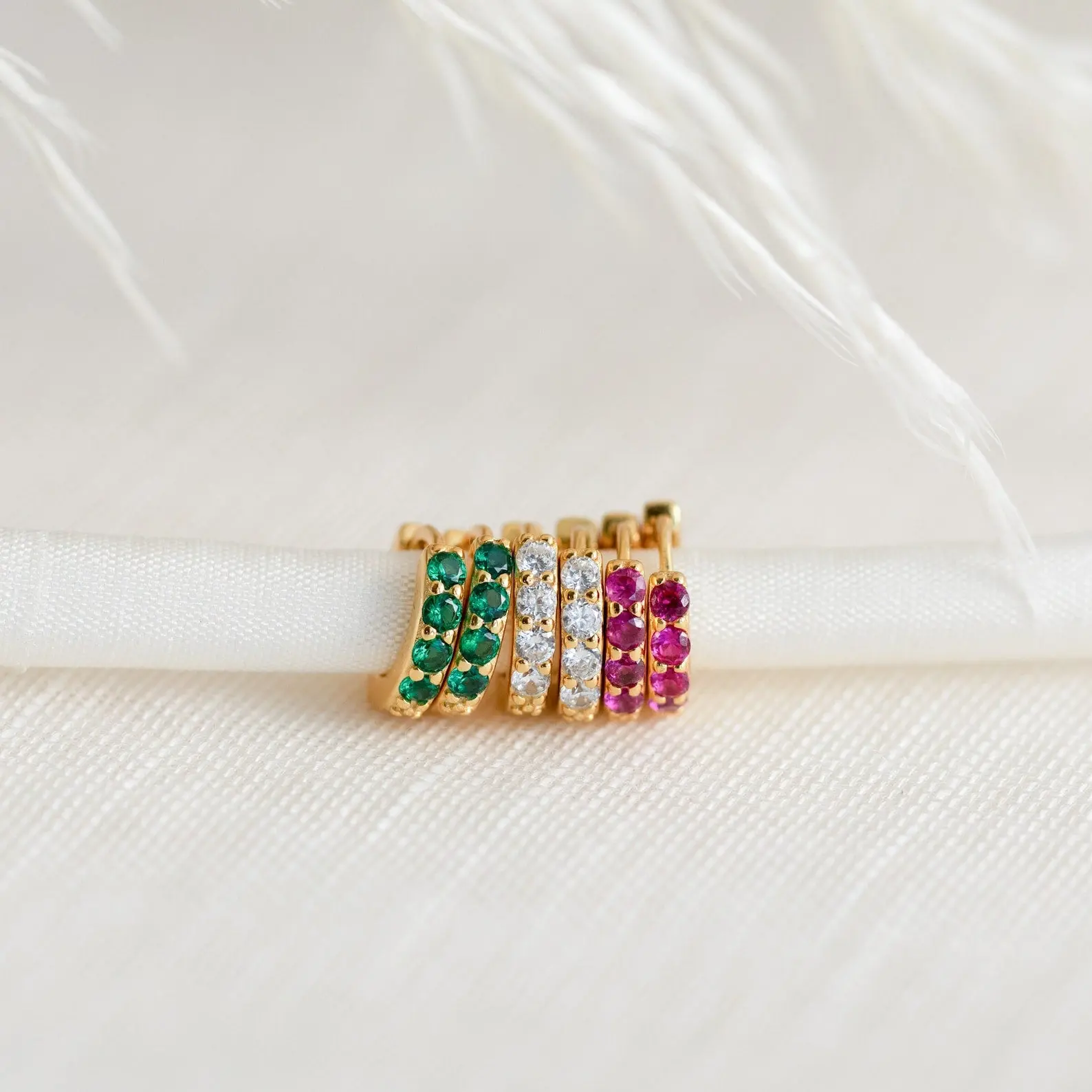 Elise Gemstone Huggies by Caitlyn Minimalist - Dainty Pave Huggie Hoops in Diamond, Ruby, & Emerald - Birthstone Jewelry - Personalized Gift for Her