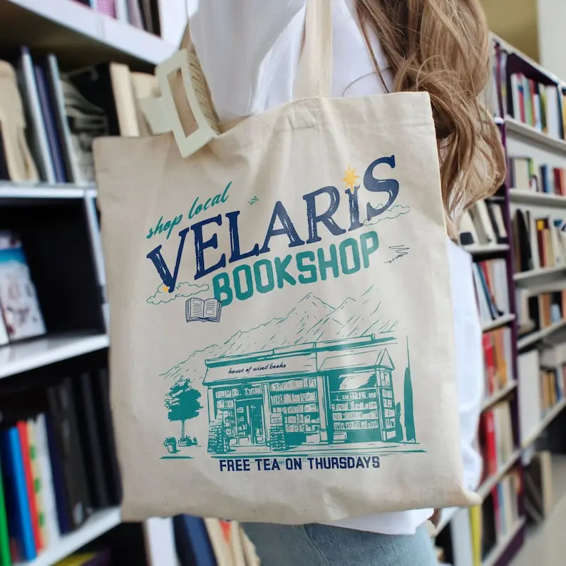 Velaris Book Store Tote Bag | ACOTAR Night Court Licensed SJM Merch Feyre Archeron Nesta Rhysand Cassian Bookish TOG Crescent City Fan Gift