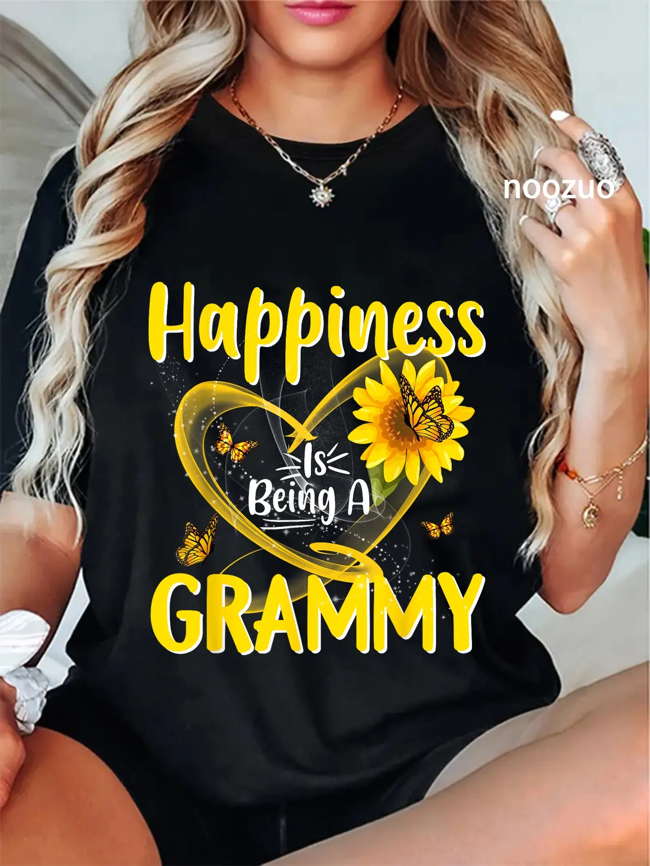 100% Cotton Womens Happiness Is Being A Grammy Sunflower Mother's Day T-Shirt