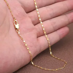 18K Gold Plated Flat Chain Necklace – Hypoallergenic 2mm European Style