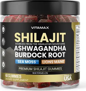 Pure Shilajit Gummies with Sea Moss Ashwagandha and 105 Plus Trace Minerals Organic Burdock Root and Lions Mane Mushroom Watermelon Flavor Vegan and Non GMO Made in USA 60 Count Daily Energy Immune Booster Wellness Formula