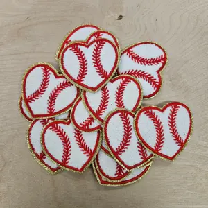 Baseball Heart Chenille Hat Patch (1 Patch)