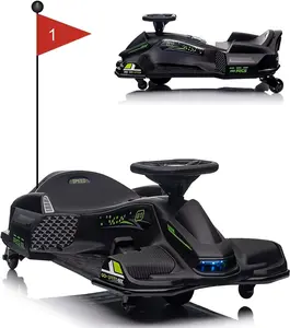 12V Ride on Drift Car,Kids Electric Drifting Go-Kart High/Low Variable Speed with 5 Wheels,Built-in Music,Front+Tail LED Light,Low-Power Alarm(Black)