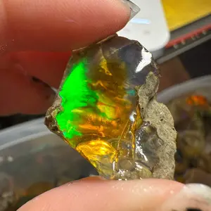 Ethiopian Water Opal Specimen with striped green fire