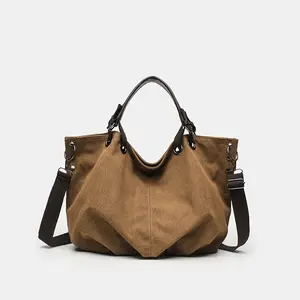 Retro Large-Capacity Women's Bag - Casual Shoulder/Crossbody, Versatile for Commuting, Stylish Handbag, Brown Canvas